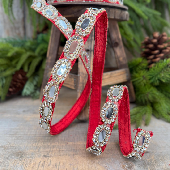 3/4" Red Crystal Ribbon, Farrisilk Red Crystal Reflections Ribbon