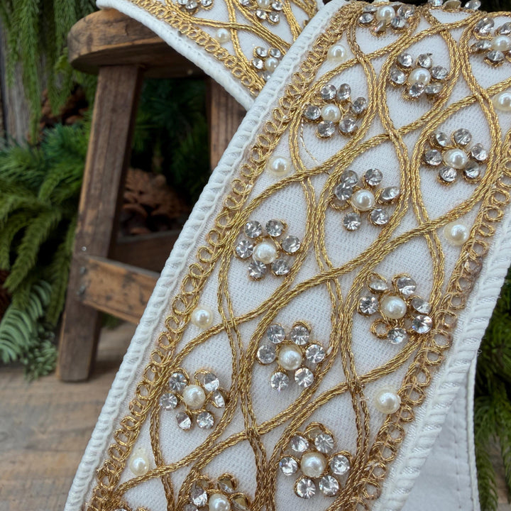 2" Ivory Posh Pearl Wired Ribbon, Farrisilk Pearl Ribbon