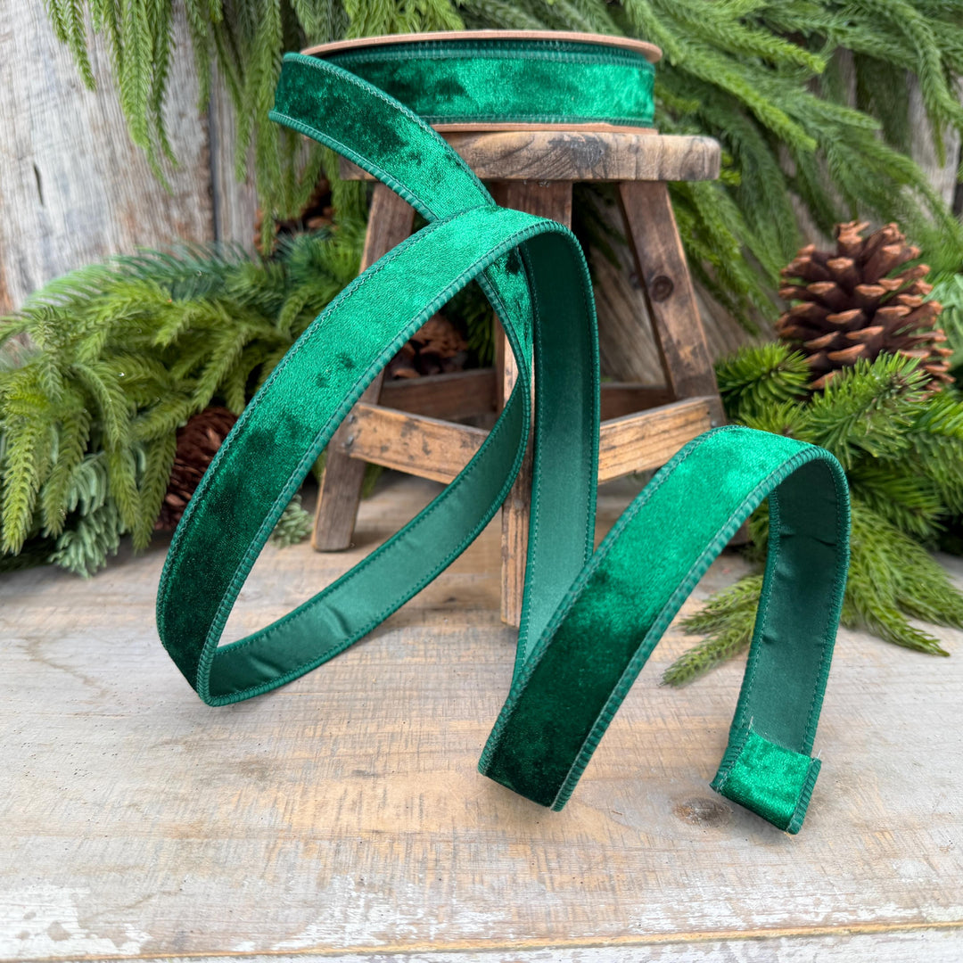 1" Emerald Green Velvet Ribbon, Wired RIbbon, Christmas RIbbon, Designer Ribbon, Ribbon for Christmas Tree