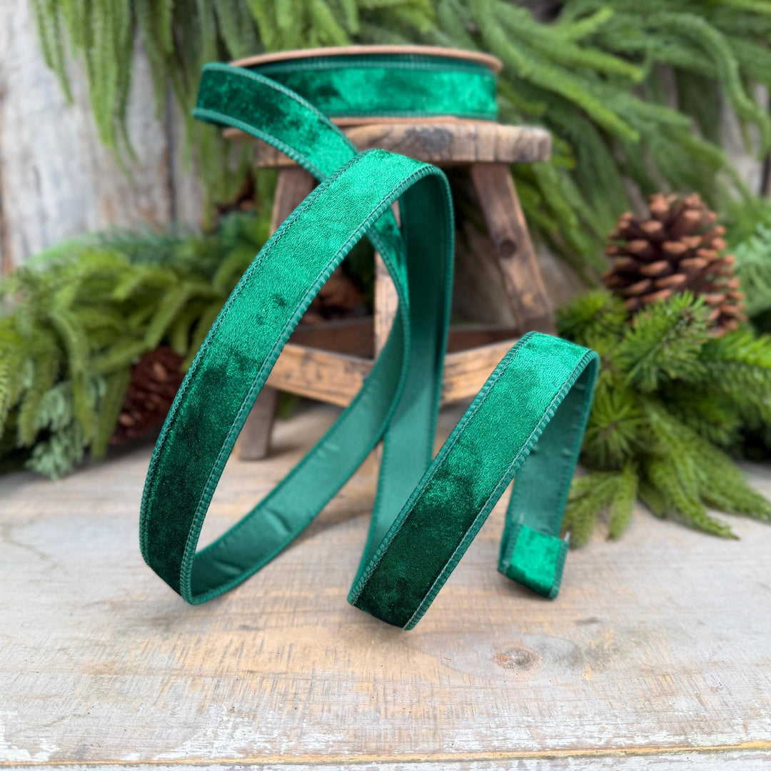 1" Emerald Green Velvet Ribbon, Wired RIbbon, Christmas RIbbon, Designer Ribbon, Ribbon for Christmas Tree