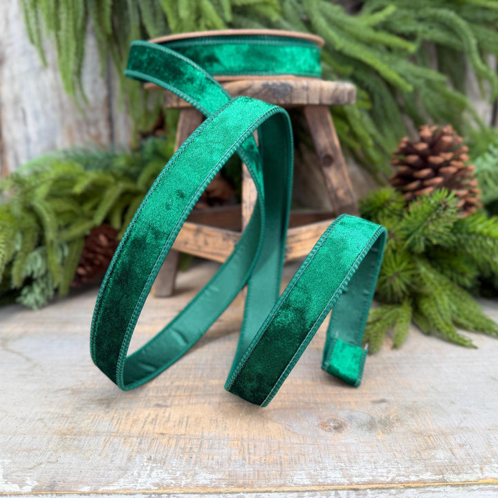 1" Emerald Green Velvet Ribbon, Wired RIbbon, Christmas RIbbon, Designer Ribbon, Ribbon for Christmas Tree