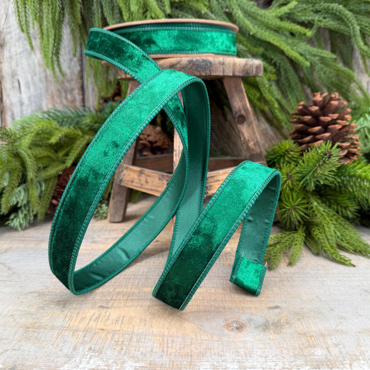 1" Emerald Green Velvet Ribbon, Wired RIbbon, Christmas RIbbon, Designer Ribbon, Ribbon for Christmas Tree