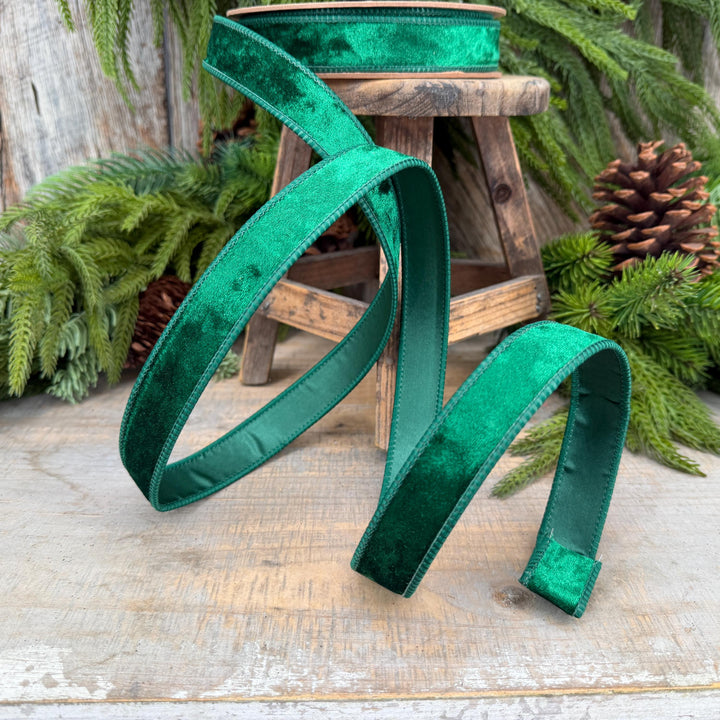 1" Emerald Green Velvet Ribbon, Wired RIbbon, Christmas RIbbon, Designer Ribbon, Ribbon for Christmas Tree