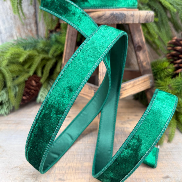 1" Emerald Green Velvet Ribbon, Wired RIbbon, Christmas RIbbon, Designer Ribbon, Ribbon for Christmas Tree