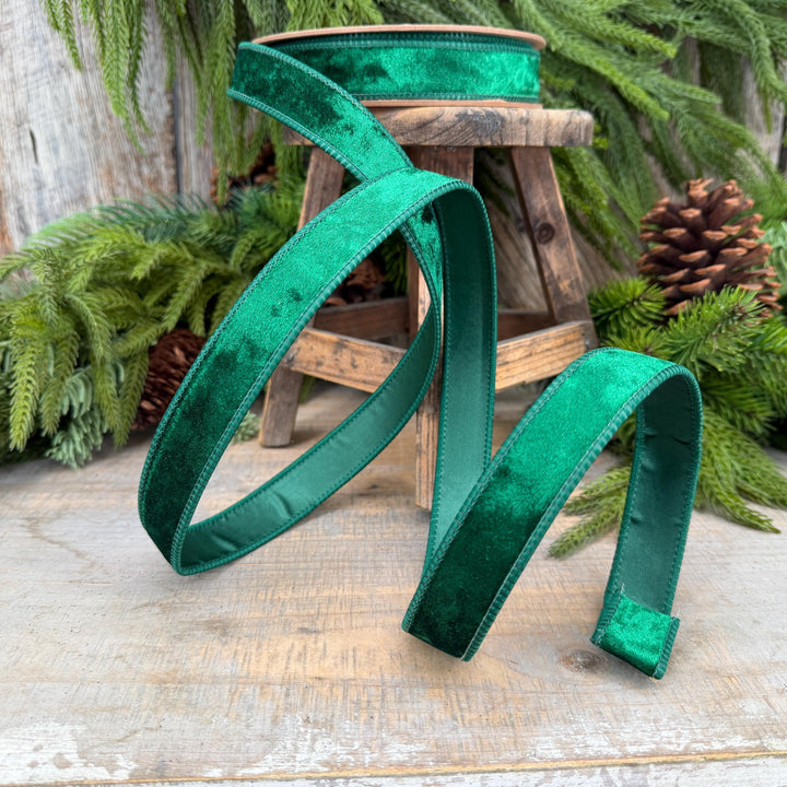 1" Emerald Green Velvet Ribbon, Wired RIbbon, Christmas RIbbon, Designer Ribbon, Ribbon for Christmas Tree