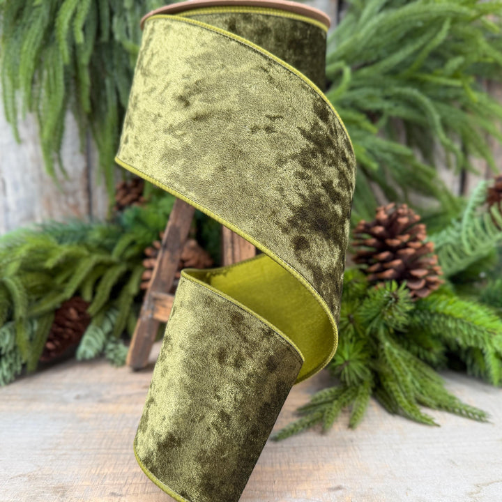 4" Moss Green Velvet Ribbon, Wired RIbbon, Christmas RIbbon, Designer Ribbon, Ribbon for Christmas Tree