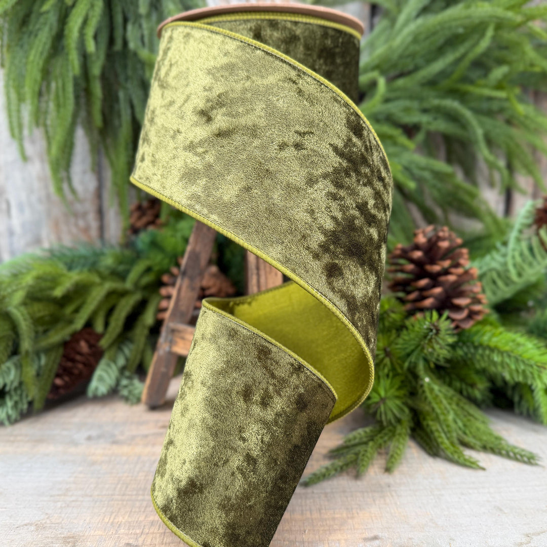 4" Moss Green Velvet Ribbon, Wired RIbbon, Christmas RIbbon, Designer Ribbon, Ribbon for Christmas Tree