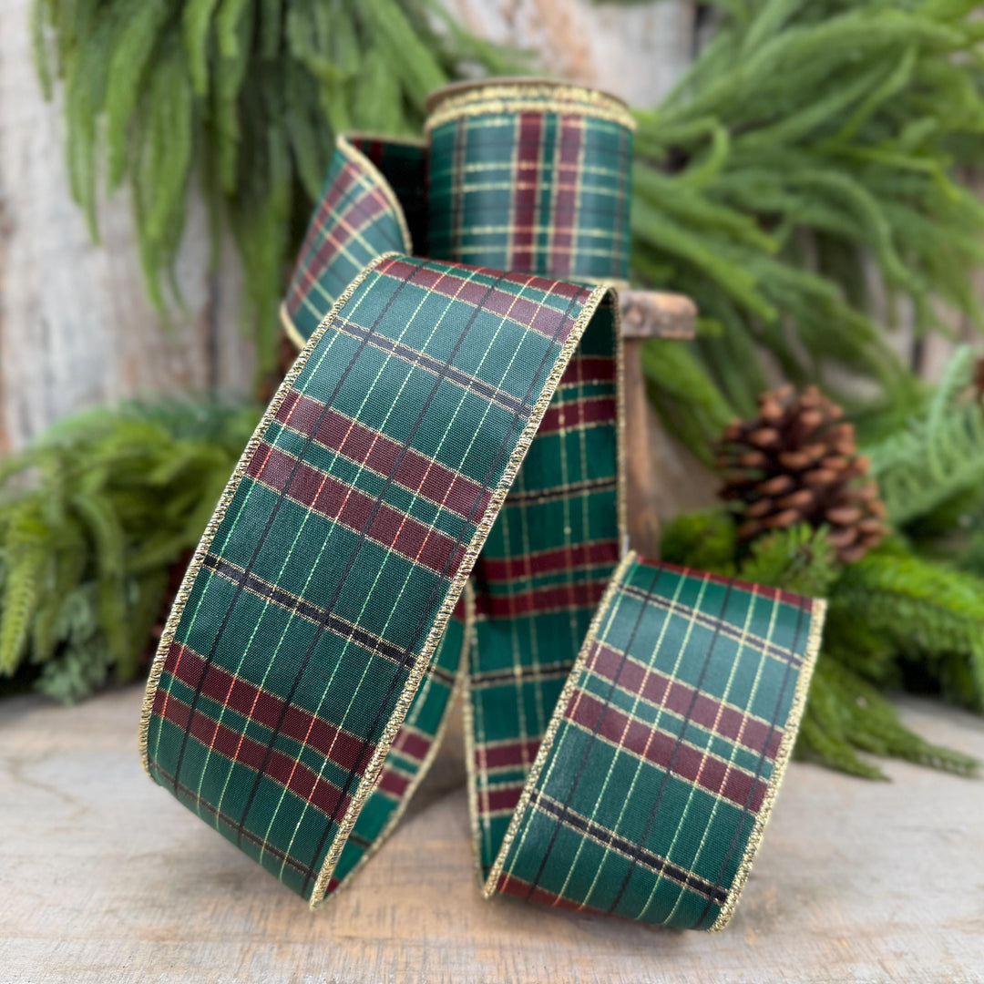 2.5" Hunter Green Plaid Ribbon, McKenzie Green Plaid Ribbon