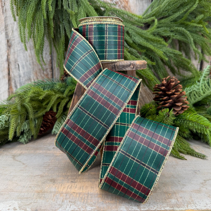 2.5" Hunter Green Plaid Ribbon, McKenzie Green Plaid Ribbon