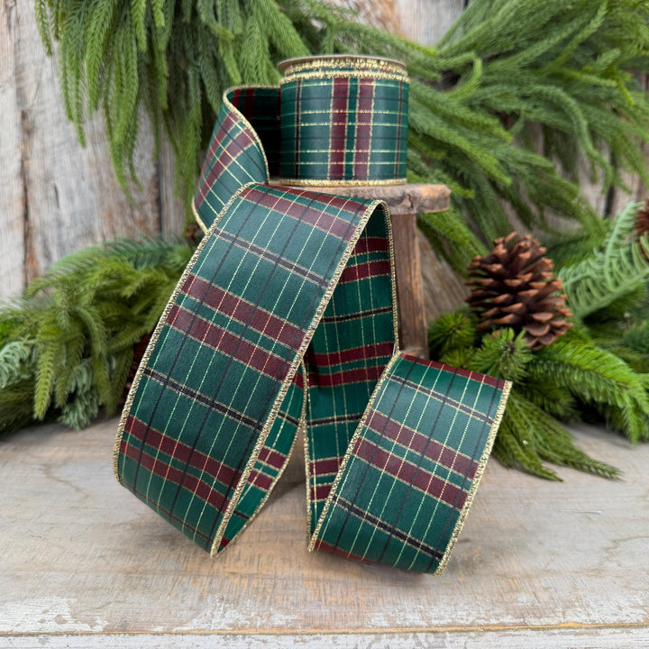 2.5" Hunter Green Plaid Ribbon, McKenzie Green Plaid Ribbon