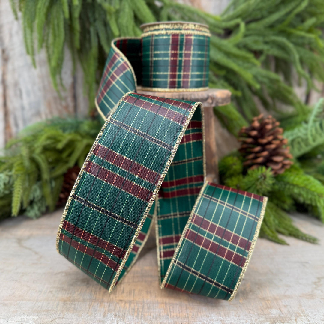 2.5" Hunter Green Plaid Ribbon, McKenzie Green Plaid Ribbon
