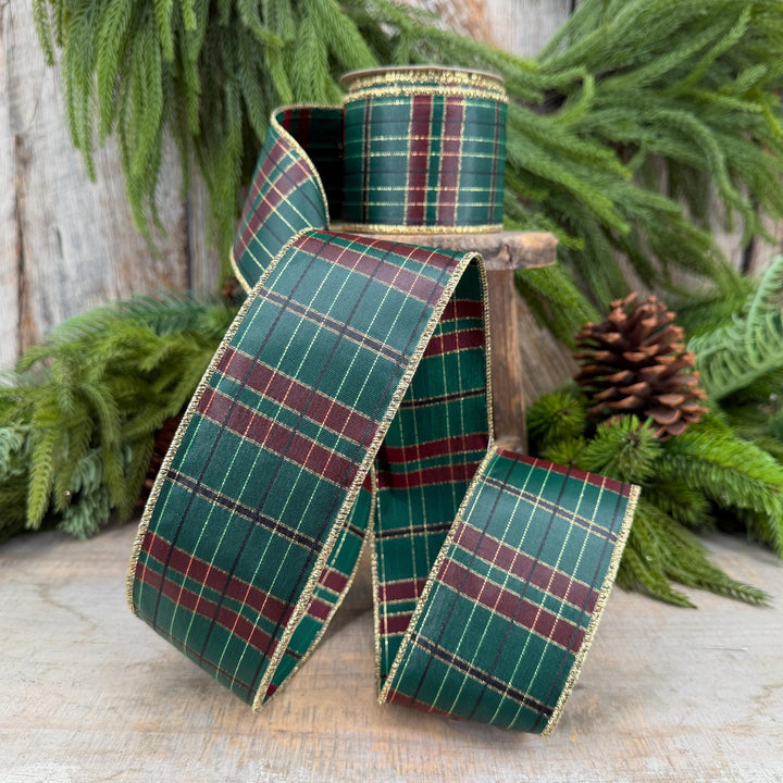 2.5" Hunter Green Plaid Ribbon, McKenzie Green Plaid Ribbon
