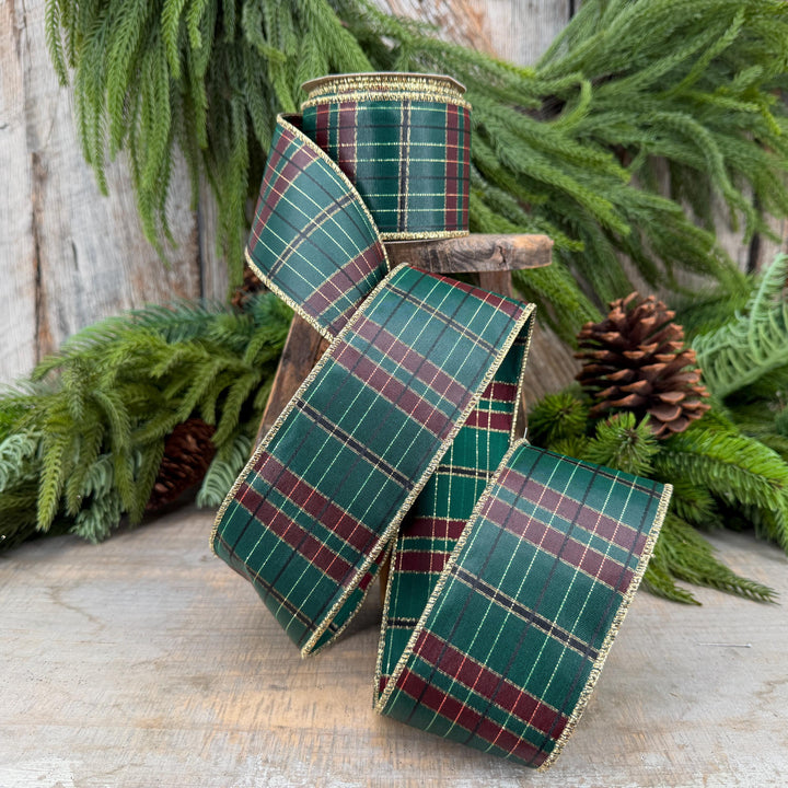2.5" Hunter Green Plaid Ribbon, McKenzie Green Plaid Ribbon