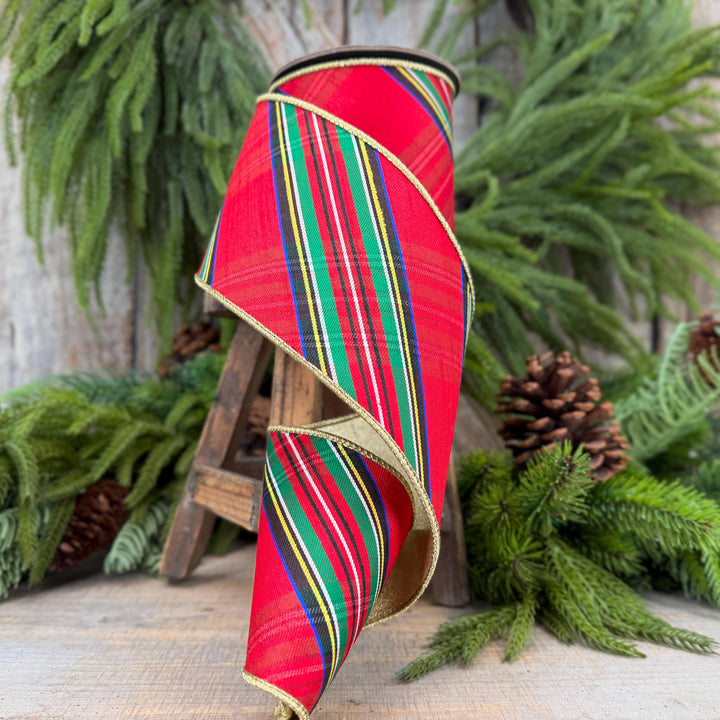4" Traditional CHristmas Plaid, Wired Ribbon, Red Blue Chirstmas Plaid RIbbon, RIbbon for Treee, Christmas Plaid