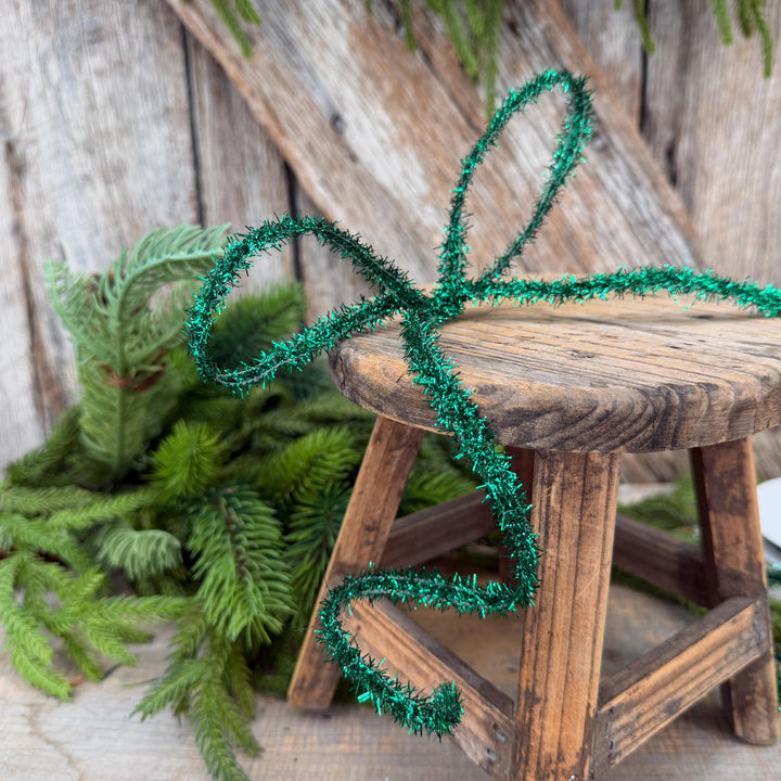 Green Tinsel Christmas Ribbon: 3/8" Wired Gift Wrap