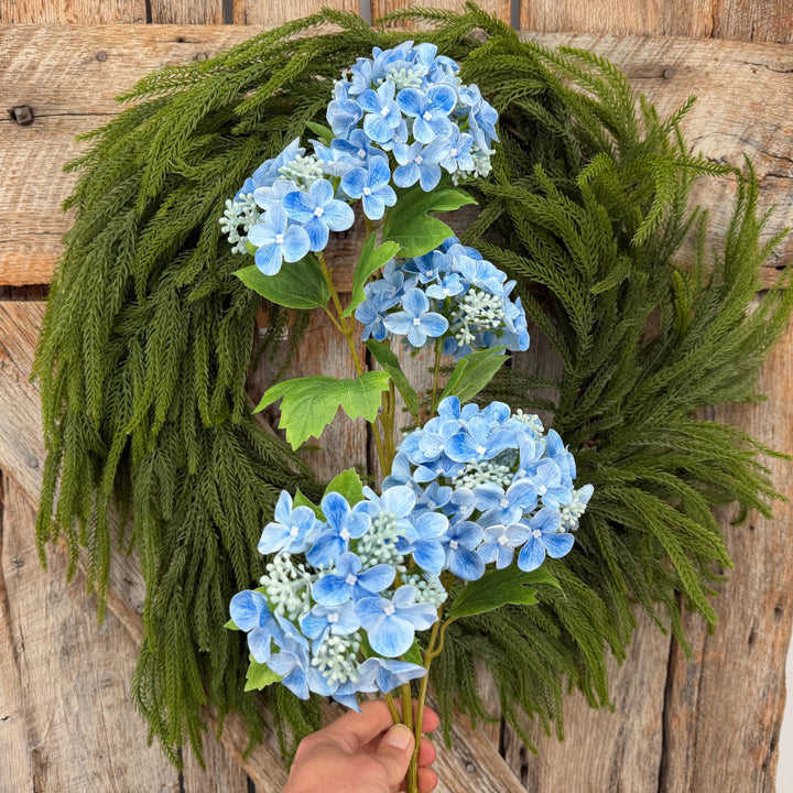 32" Blue Snowball Hydrangea Spray, Artificial Hydrangea Florals, Blue Hydrangea Spray