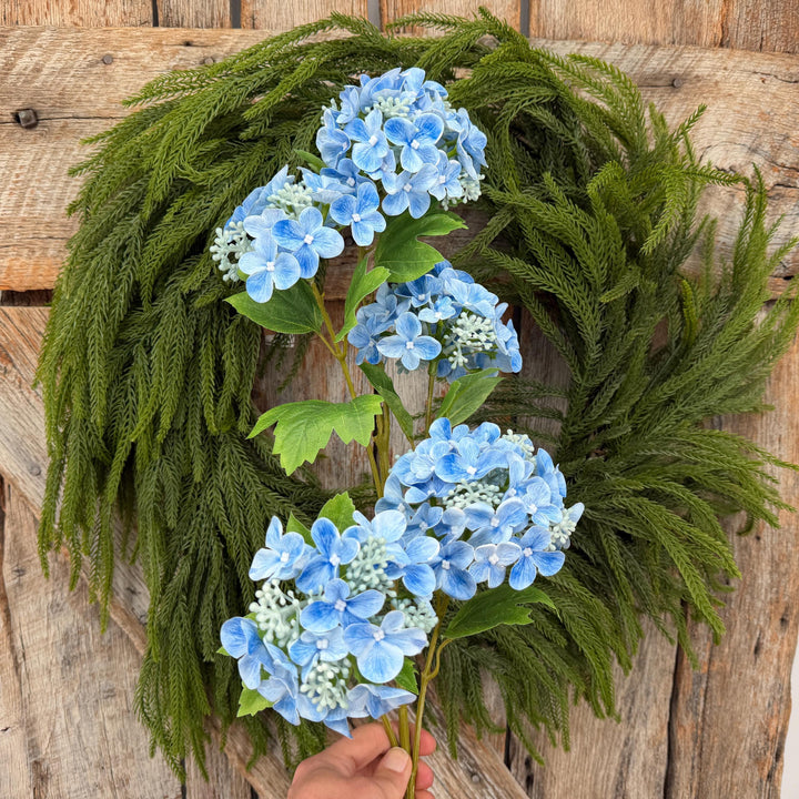 32" Blue Snowball Hydrangea Spray, Artificial Hydrangea Florals, Blue Hydrangea Spray