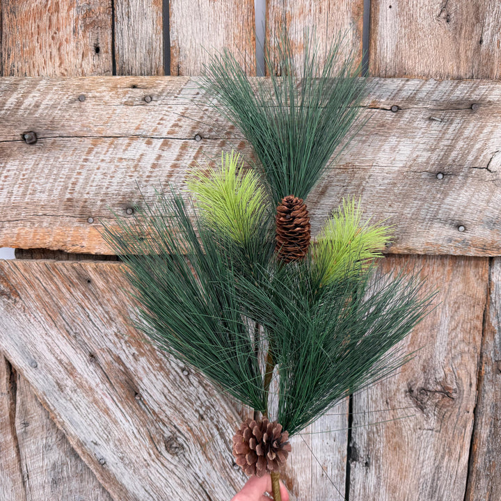 31.5" Long Needle Pine Spray with Pinecones, Artificial Christmas Greenery