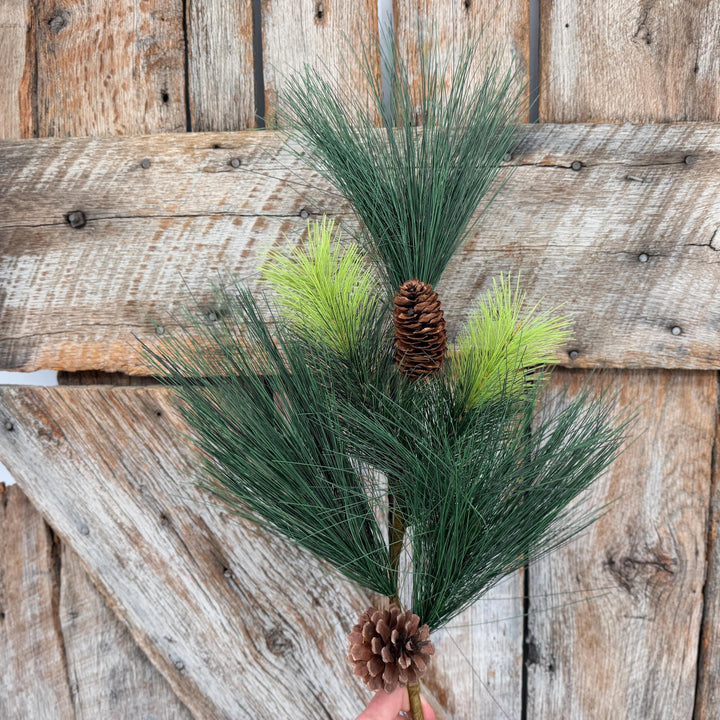 31.5" Long Needle Pine Spray with Pinecones, Artificial Christmas Greenery
