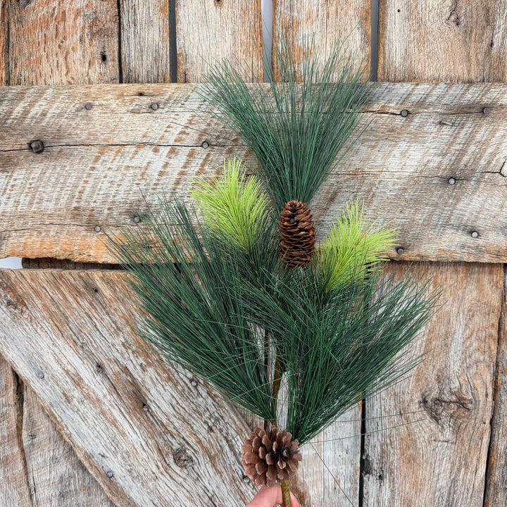 31.5" Long Needle Pine Spray with Pinecones, Artificial Christmas Greenery