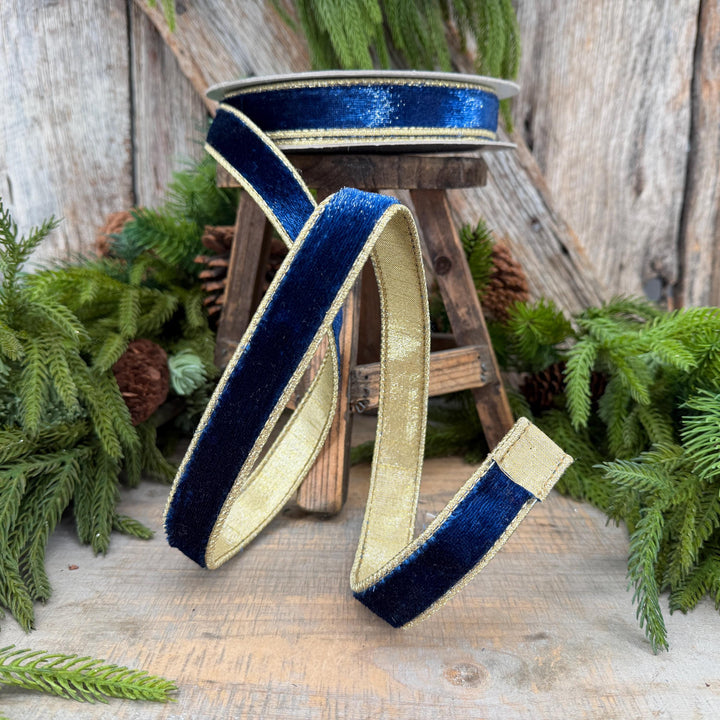 1" Navy Blue Velvet Ribbon, Farrisilk Navy Blue Velvet Sheen Ribbon