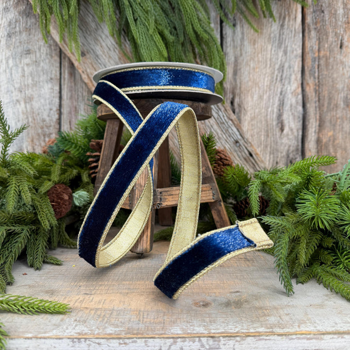 1" Navy Blue Velvet Ribbon, Farrisilk Navy Blue Velvet Sheen Ribbon