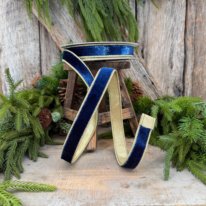 1" Navy Blue Velvet Ribbon, Farrisilk Navy Blue Velvet Sheen Ribbon