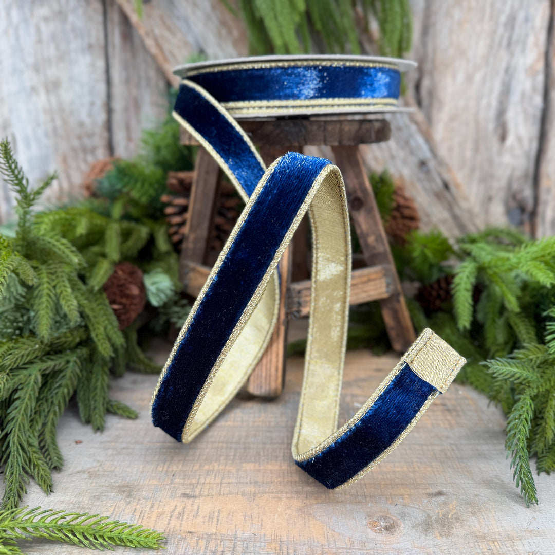 1" Navy Blue Velvet Ribbon, Farrisilk Navy Blue Velvet Sheen Ribbon
