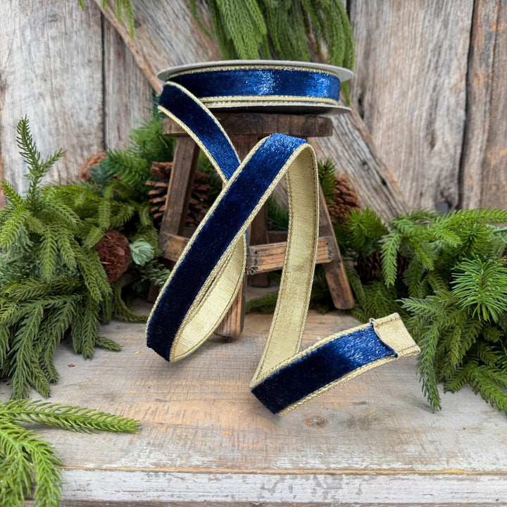 1" Navy Blue Velvet Ribbon, Farrisilk Navy Blue Velvet Sheen Ribbon
