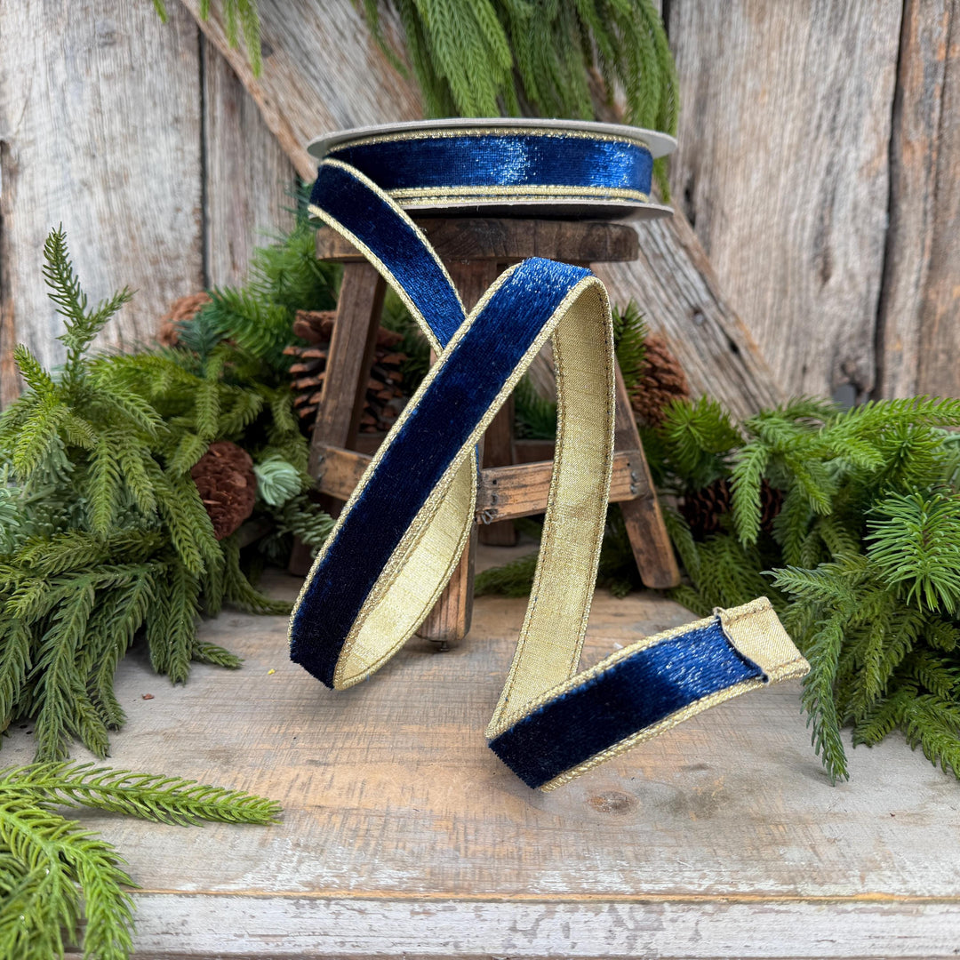1" Navy Blue Velvet Ribbon, Farrisilk Navy Blue Velvet Sheen Ribbon