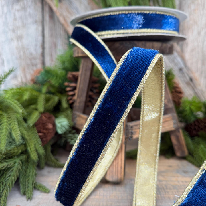 1" Navy Blue Velvet Ribbon, Farrisilk Navy Blue Velvet Sheen Ribbon