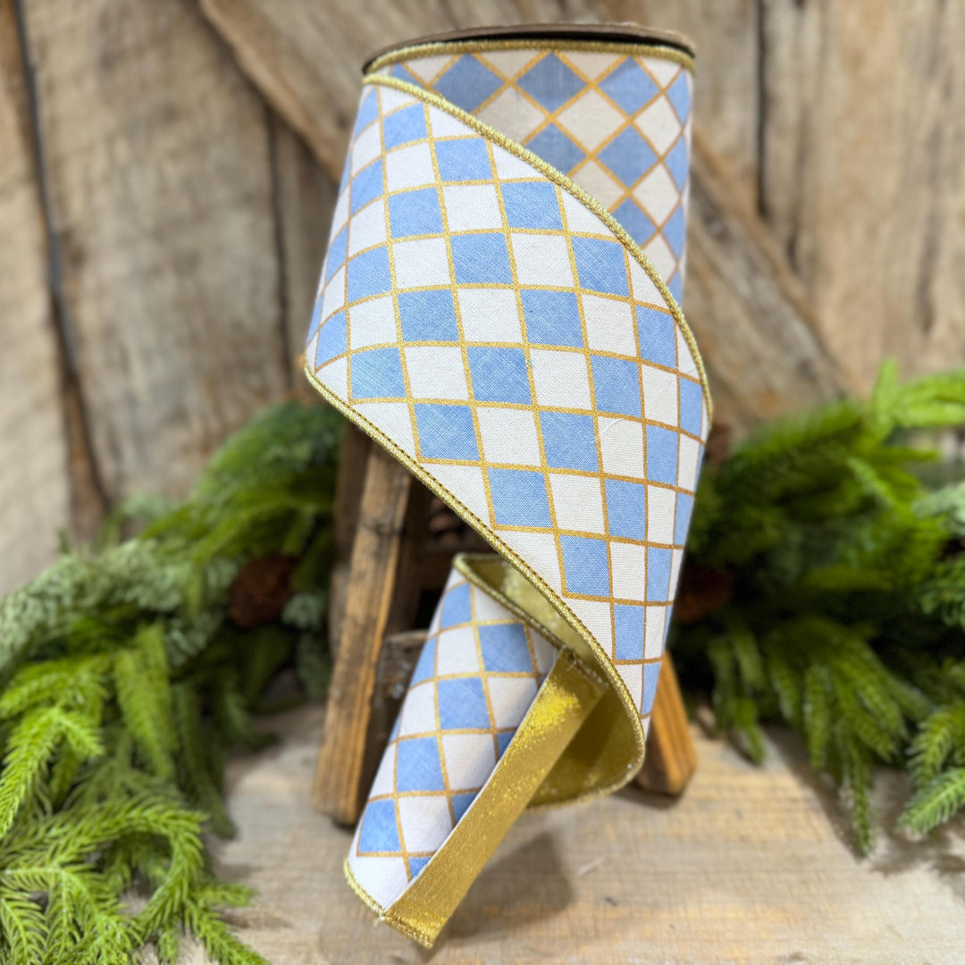4" French Blue Harlequin Ribbon