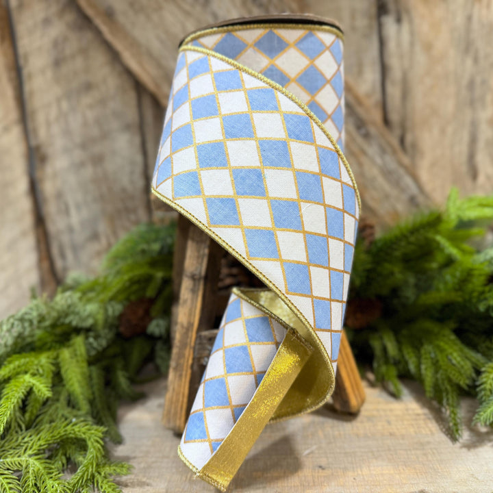 4" French Blue Harlequin Ribbon