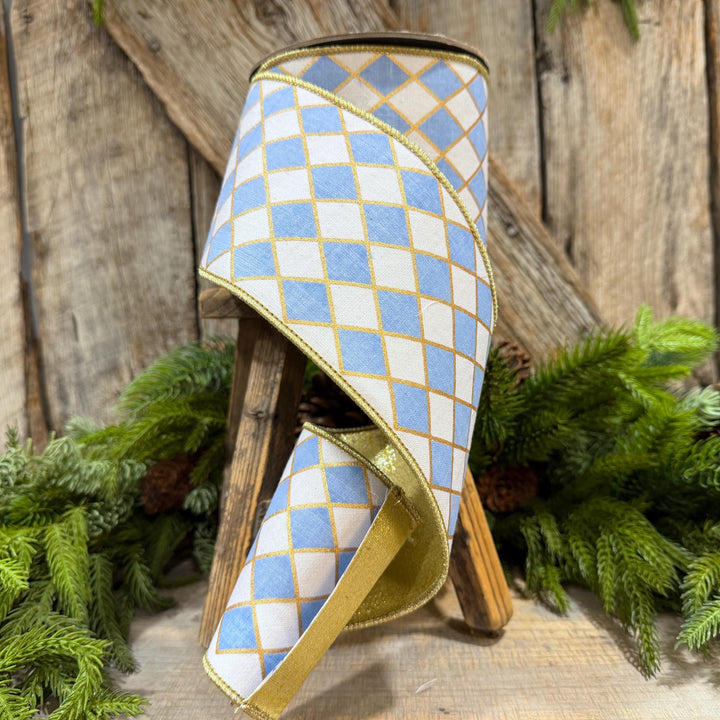 4" French Blue Harlequin Ribbon