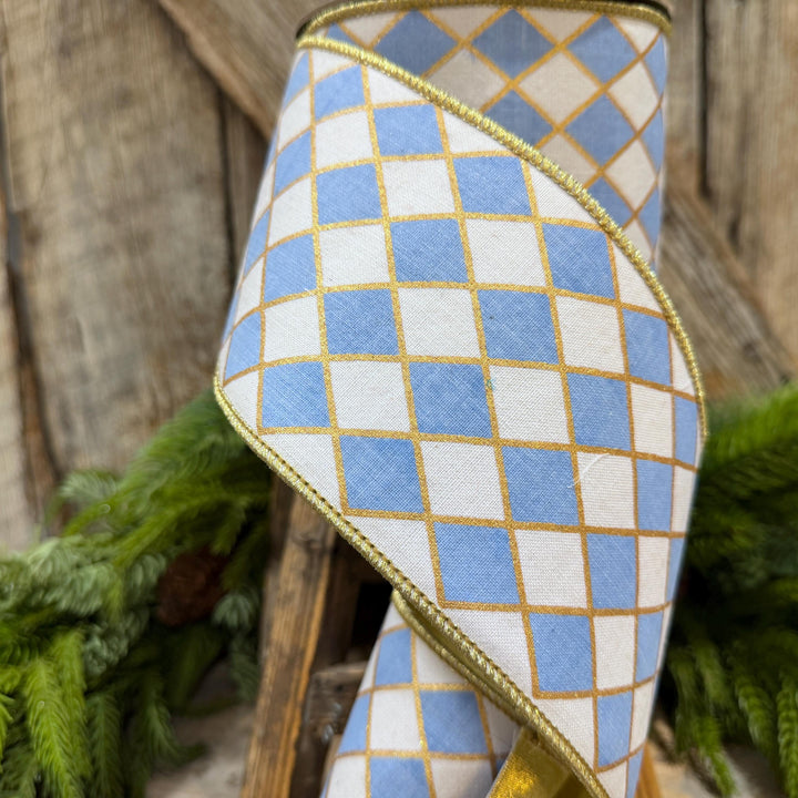 4" French Blue Harlequin Ribbon