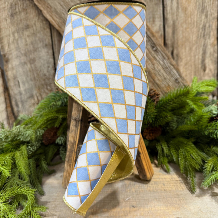 4" French Blue Harlequin Ribbon