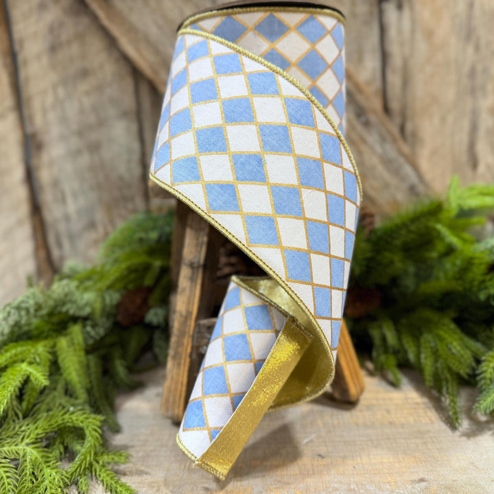 4" French Blue Harlequin Ribbon