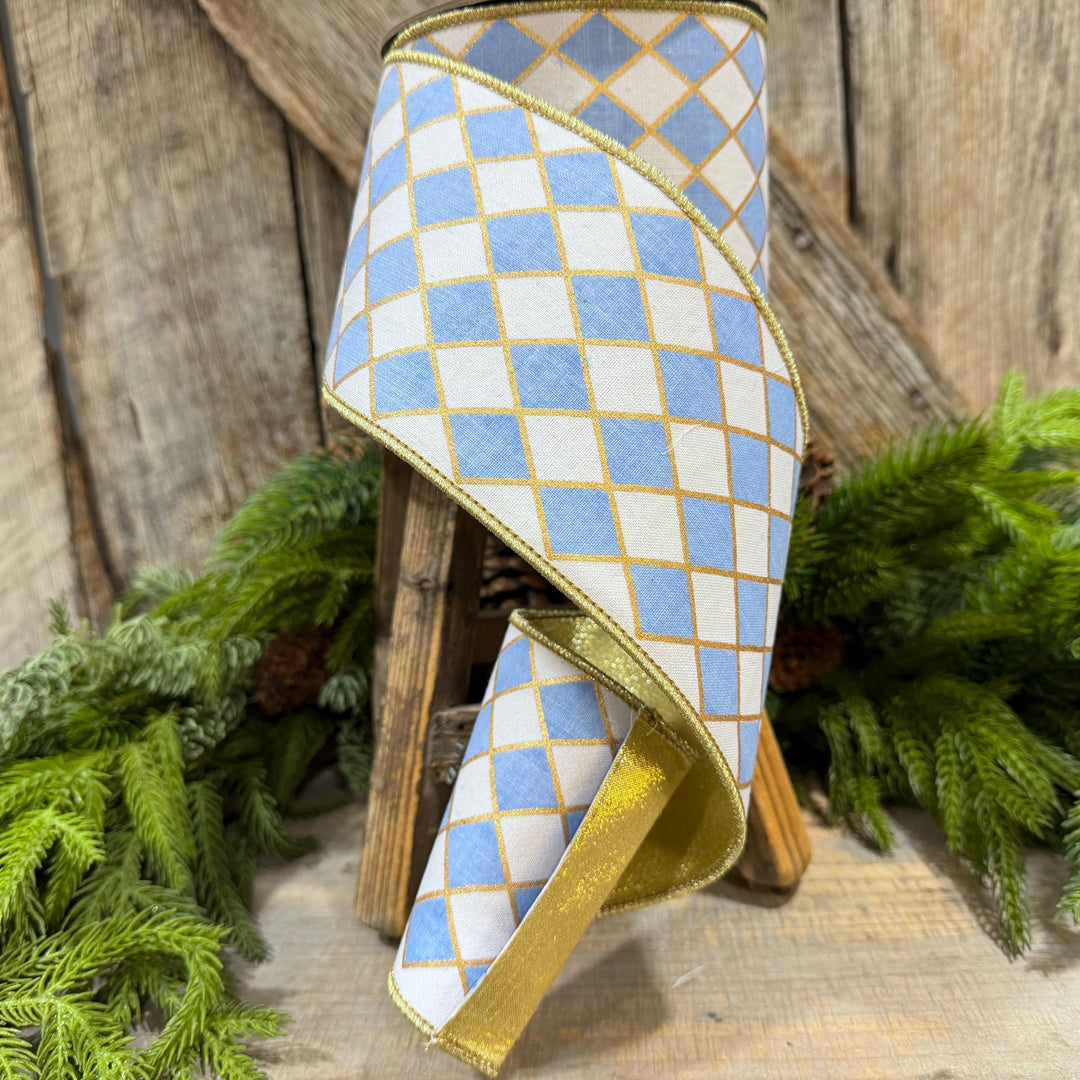 4" French Blue Harlequin Ribbon