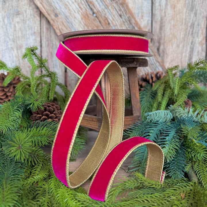 1” Hot Pink Flashy Velvet Ribbon, Farrisilk Velvet Ribbon, 10 Yards