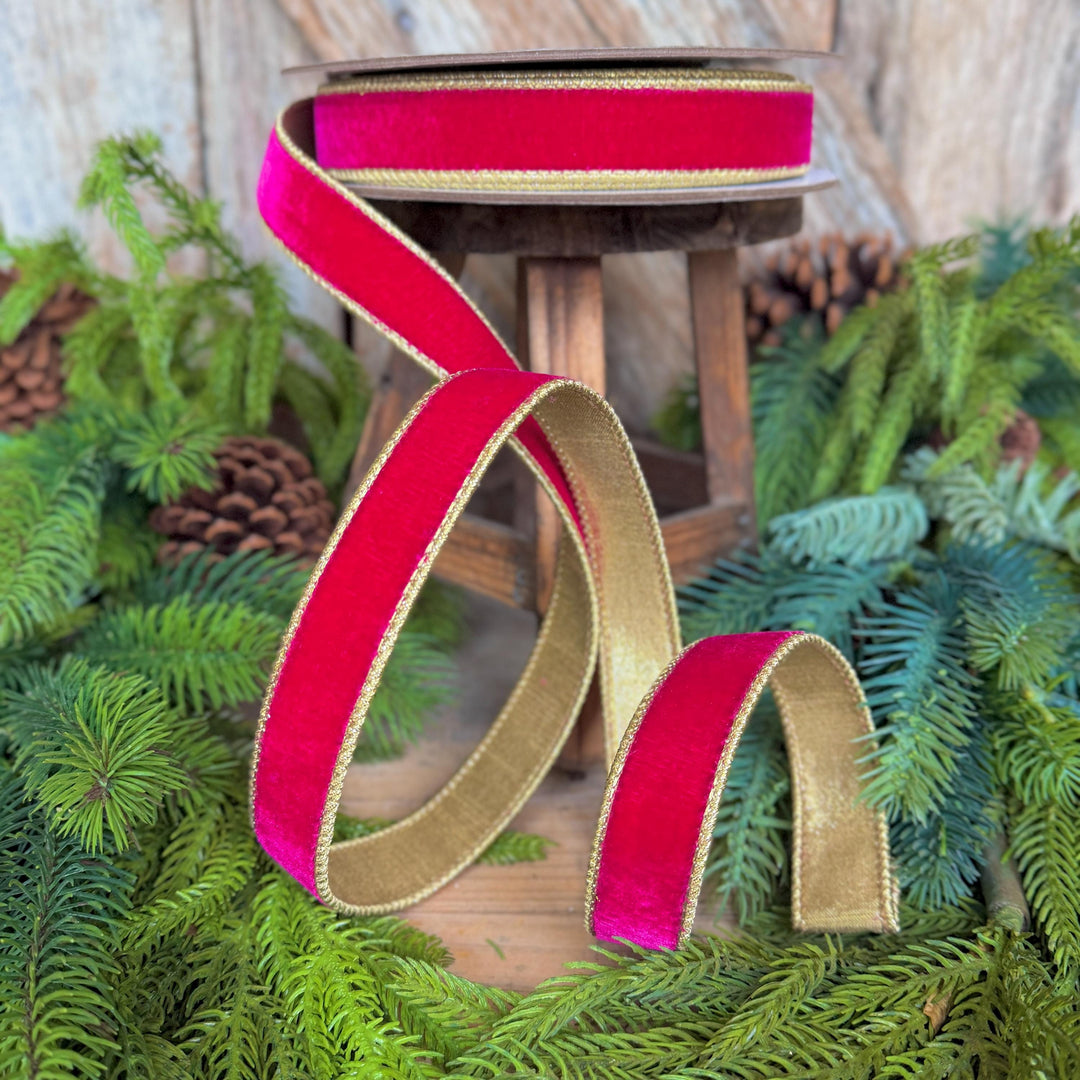 1” Hot Pink Flashy Velvet Ribbon, Farrisilk Velvet Ribbon, 10 Yards