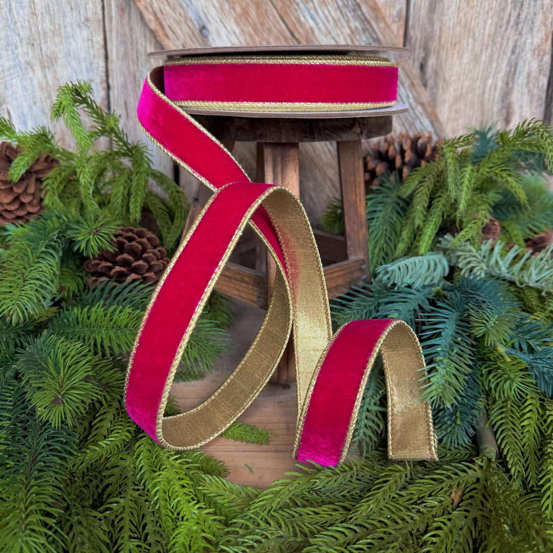 1” Hot Pink Flashy Velvet Ribbon, Farrisilk Velvet Ribbon, 10 Yards