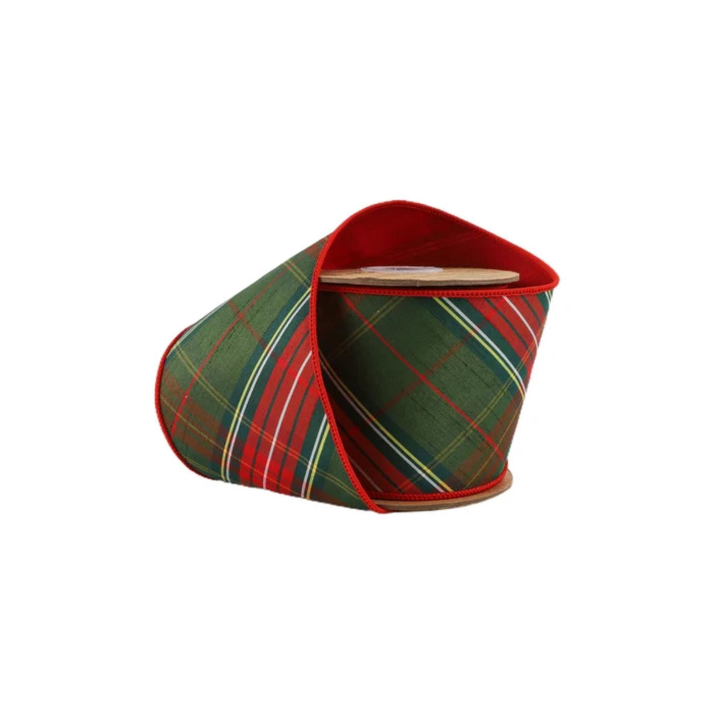 4" Christmas Plaid Ribbon, Green Plaid Ribbon, Traditional Christmas Ribbon