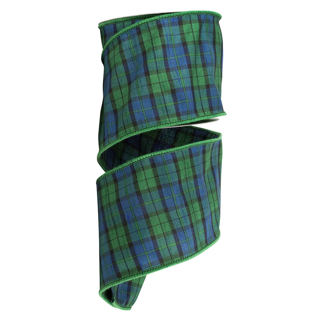 4" Blue Green Christmas Plaid Ribbon, Black Watch Plaid Ribbon, Navy Blue Plaid
