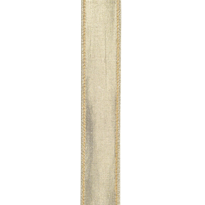 1" White Velvet Wired Ribbon with Gold Metallic Dupioni Backing, 10 Yard Roll