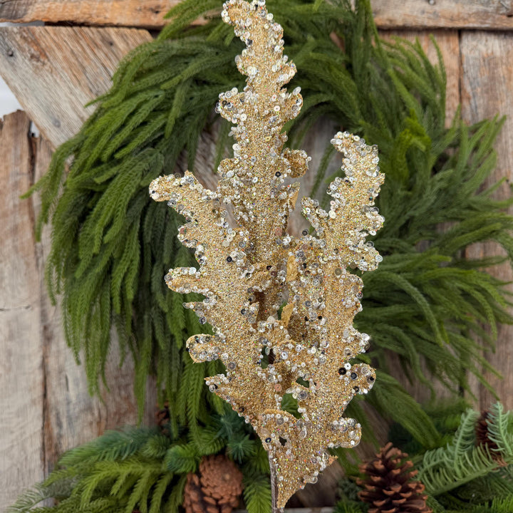 28" Gold Crystal Acanthus Christmas Spray, Farrisilk Tree Spray