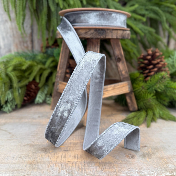 1" Silver Velvet Ribbon, Silver Heritage Velvet Ribbon