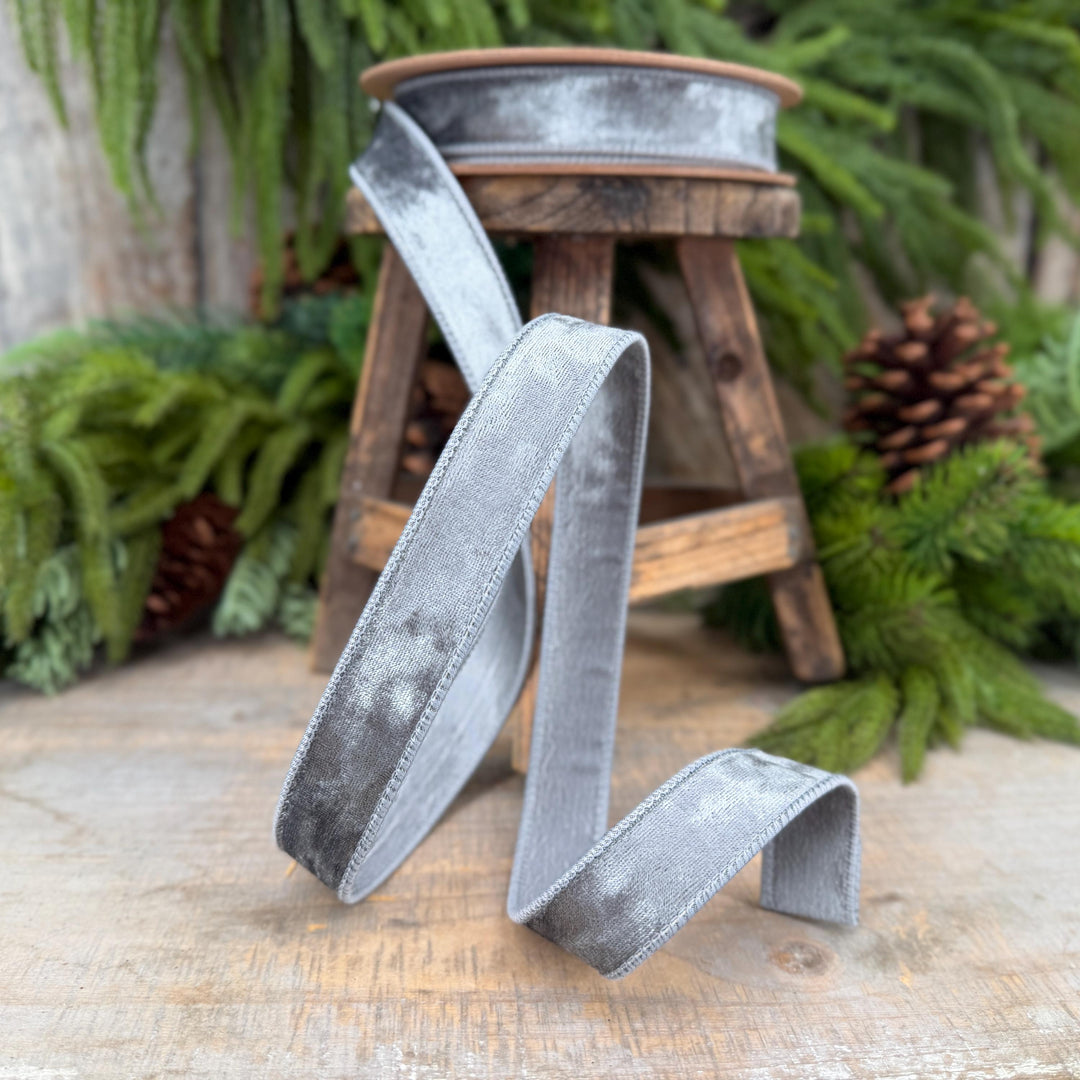 1" Silver Velvet Ribbon, Silver Heritage Velvet Ribbon
