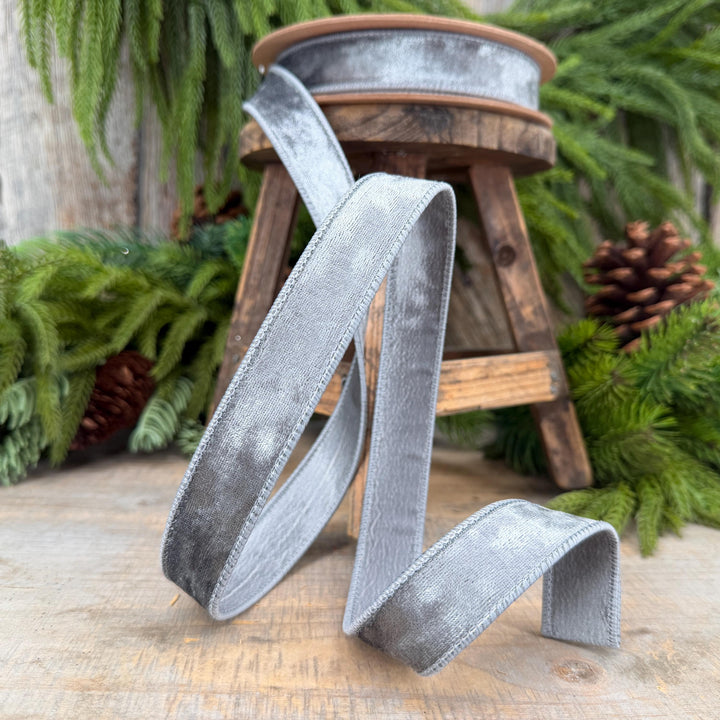 1" Silver Velvet Ribbon, Silver Heritage Velvet Ribbon