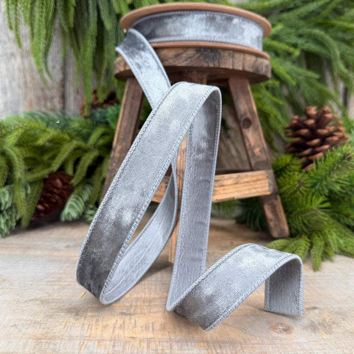 1" Silver Velvet Ribbon, Silver Heritage Velvet Ribbon