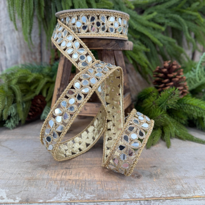 1.5" Jeweled Ribbon, Farrisilk Gold Silver Golden Shard Ribbon, Christmas Ribbon